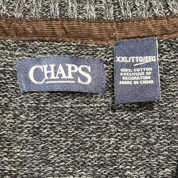 CHAPS Pullover Sweater | Men’s XXL | Gray with Brown Corduroy Patches at Sleeves - Picture 7 of 11